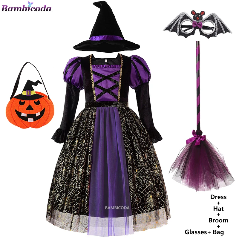 thumbnail image 1 of Vestido de fiesta de bruja para niñas de Halloween, disfraz de fantasma gótico, bata, vestido con tutú, sombrero de bruja para fiesta de carnaval de Purim, 1 of 5