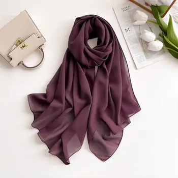 2025 Sciarpa Hijab in chiffon da donna Hijab musulmano in chiffon premium Tinta unita Buona cuciture Maxi Wrap Musulman Femme Scialli tinta unita 1