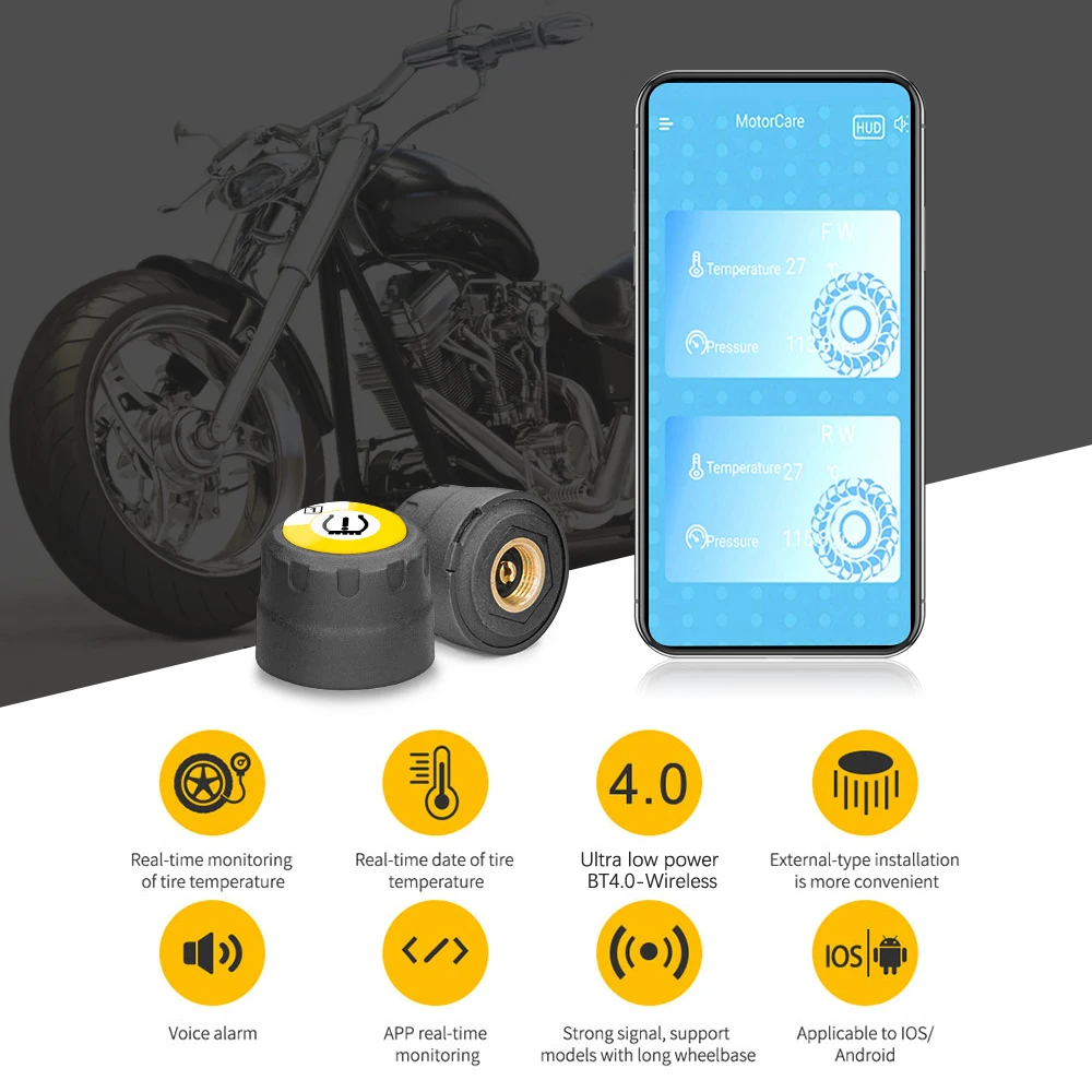 2pcs External Sensors TPMS Bluetooth Motorcycle Moto Waterproof Tire Pressure Monitor System Alarm tmps pressure motorcycle tire pressure monitor for ios Android