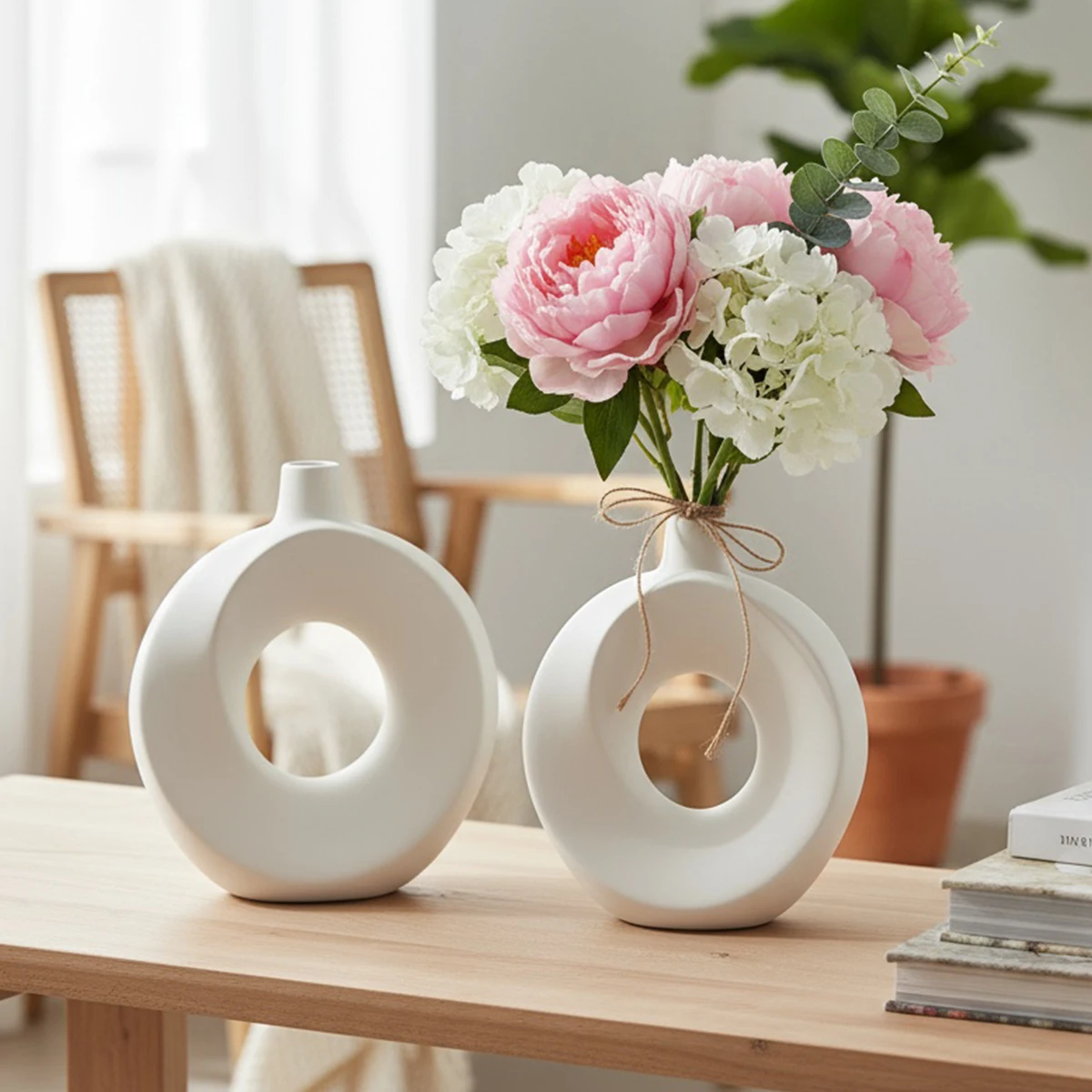 1PC, a creative and simple resin white donut vase, a modern home decoration vase