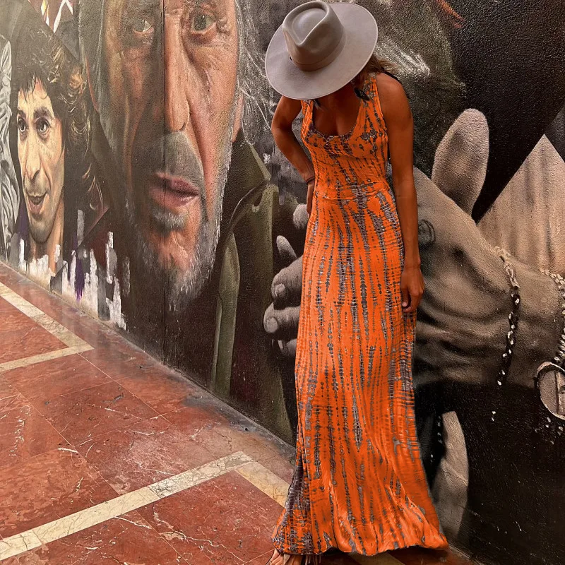 

Повседневное модное облегающее платье на бретелях с высокой талией и открытой спиной для отпуска Y2K одежда женский пикантный корсет с принтом богемное платье