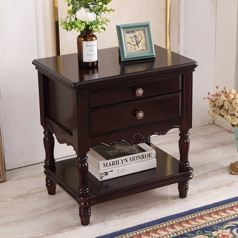 0J American Bedside Table Solid Wood Simple Modern Walnut Home Living Room Sofa Corner Cabinet Bedside Storage