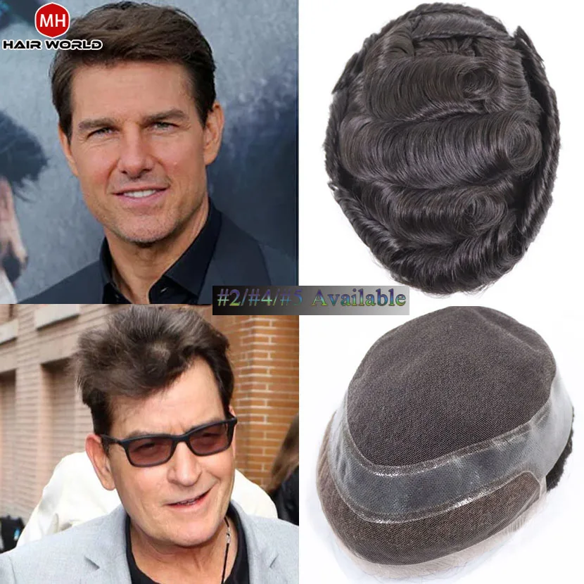 

Hollywood Fine Mono Lace Front Base Toupee Medium Brown Human Hair Men's Wig Natural Wave 8x10inch Hair System Prosthesis