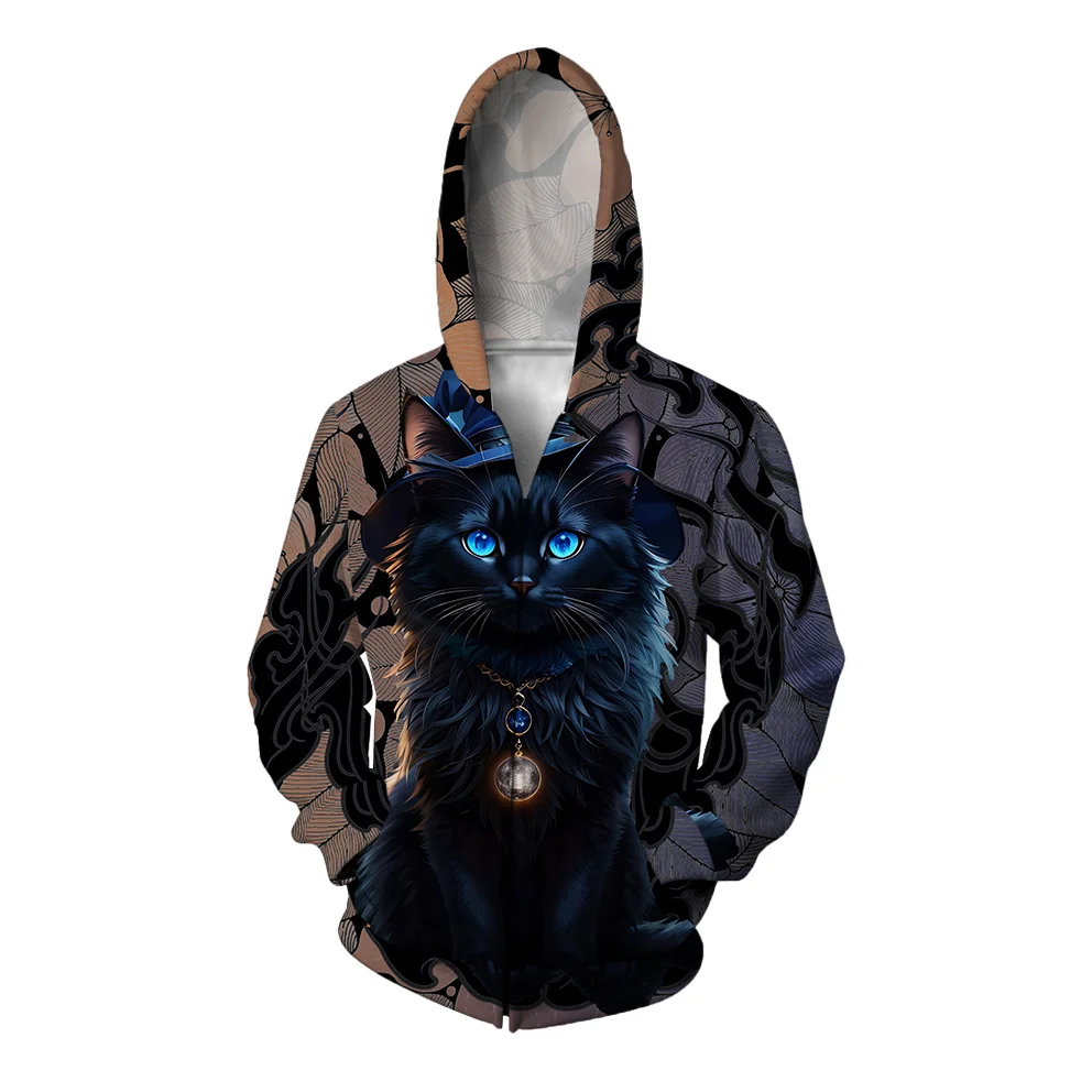 thumbnail image 1 of Sudadera con capucha informal de otoño para hombre, sudadera con cremallera, sudadera con capucha con estampado de gato a la moda, sudaderas de conejo para hombre, ropa, 1 of 5
