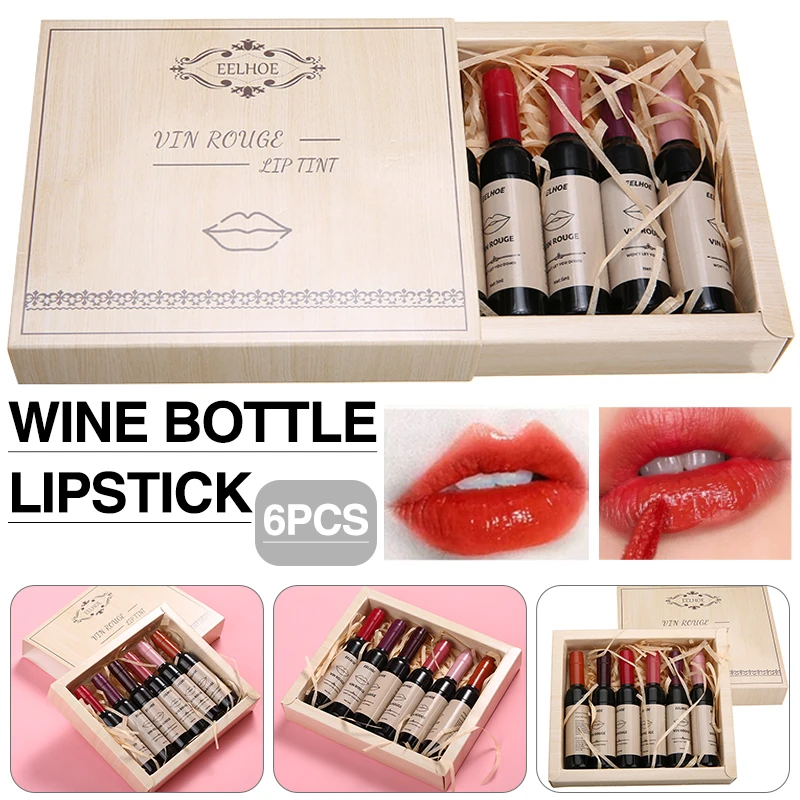 6 Pcs Long Lasting Waterproof Wine Bottle Lipstick Matte Lip Tint For