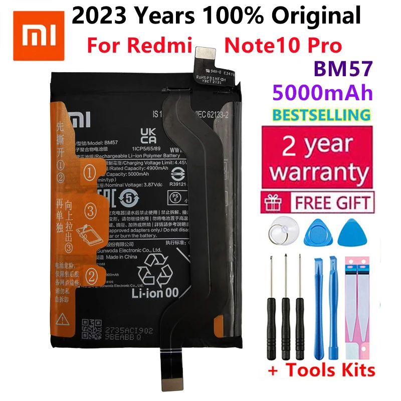 

100% оригинальный высококачественный аккумулятор Xiao mi BM57 5000 мАч для Xiaomi Mi Redmi Note10 Pro мобильный телефон аккумулятор + Бесплатные инструменты