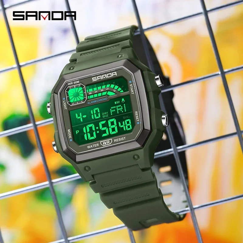 SANDA 6196 LED Sport Electronic Watch for Men Multifunction Alarm Clock Chrono Waterproof Digital Mens Wristwatches Relojes