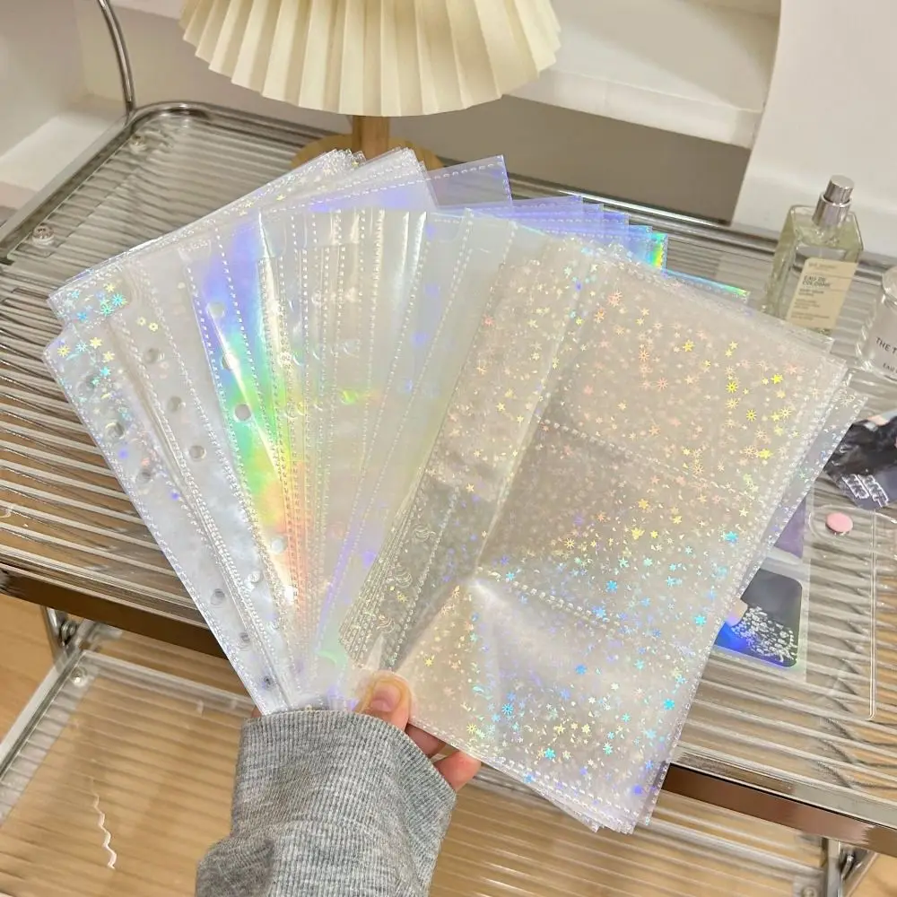 

10PCS 1/2/3 Pockets A5/A6 Binder Sleeves Clear Kpop Photo Card Album Refill Inner Page Laser Rainbow Star Inside Page of Album