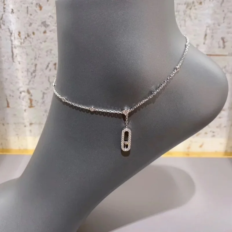 S925 silver movable single diamond ankle bracelet European and American style sexy jewelry gift anklet bracelets silver anklets ankle chain
