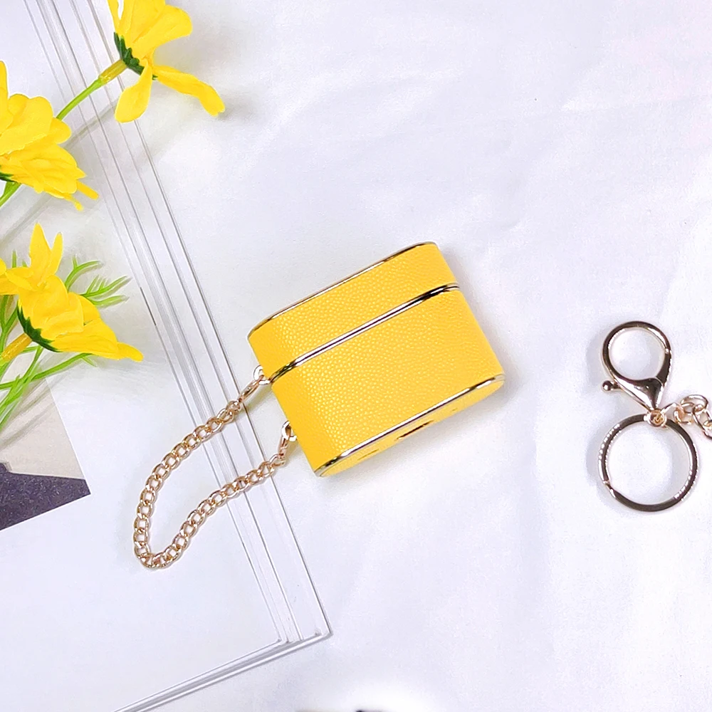 Deluxe Metal Keychain Leather Earphone Shockproof Case with Bluetooth Charging