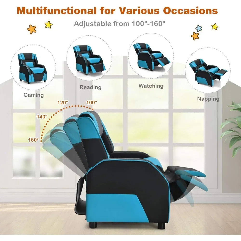 Kids Recliner, Gaming Recliner Chair with Footrest, Headrest & Lumbar Support, Ergonomic Leather Lounge Chair Toddler Furniture 4