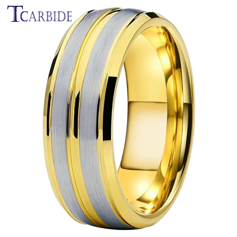 

8MM Tungsten Carbide Ring Men Women Wedding Band Center Groove Stepped Brushed Charm Gift Jewelry For Wife Husband