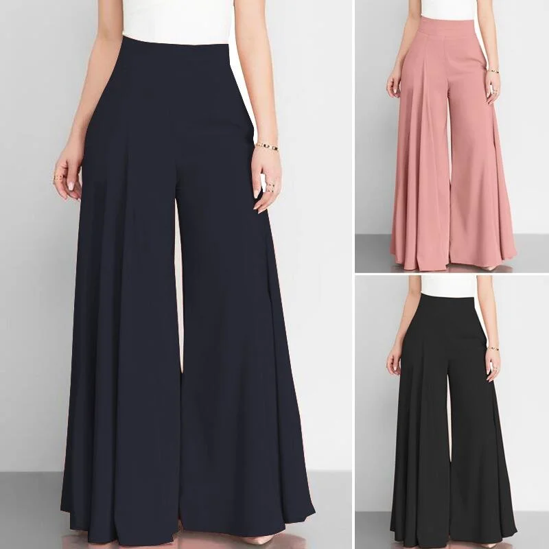 

Women Elegant High Waist Wide Leg Pants Spring Vintage Flare Trousers Casual Solid Zipper Pantalon Female Palazzo Office Lady