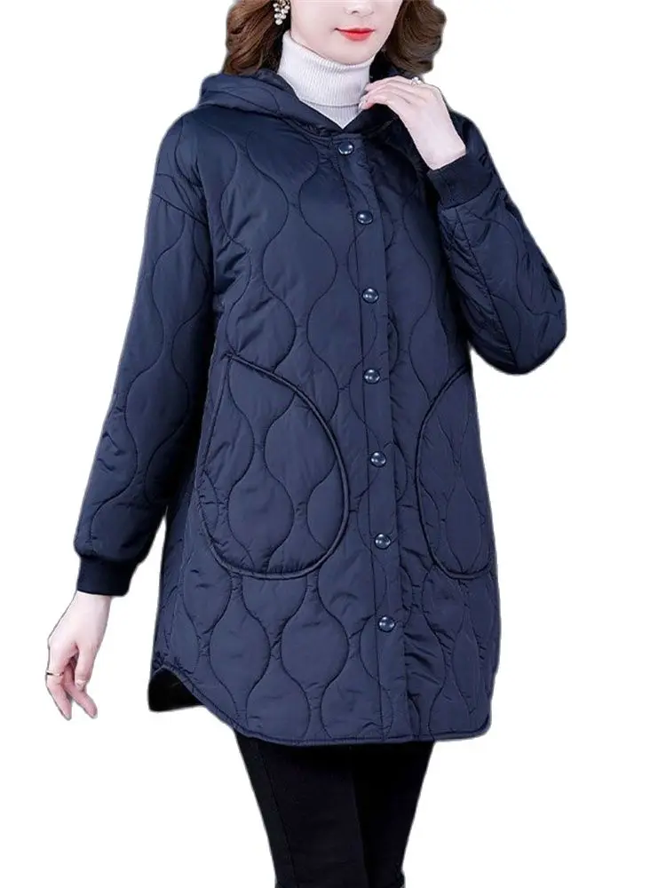 2024 Oversize L-6XL Autumn Winter Coat Women Down Cotton-padded Jackets Hooded Parkas Long Tops Female Lightweight Thin Overcoat