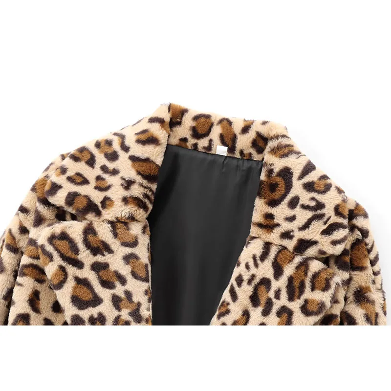2025 Winter Women Fashion Faux Fur Jacket Coat Vintage Leopard Thick Warm OverCoat Long Sleeve Casual New Outerwear ﻿