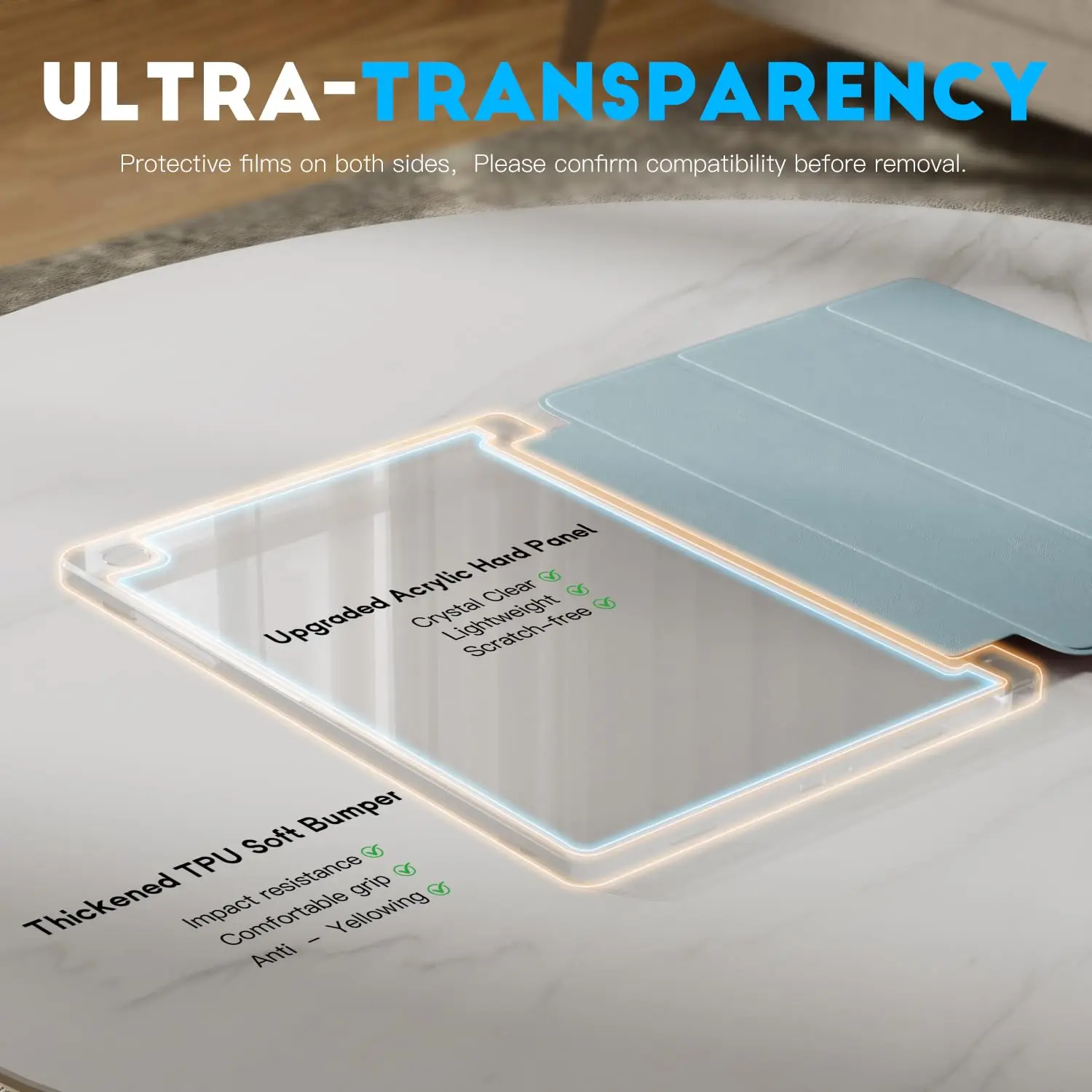 Transparent Tablet Case with Pencil Holder and Durable Shell Design