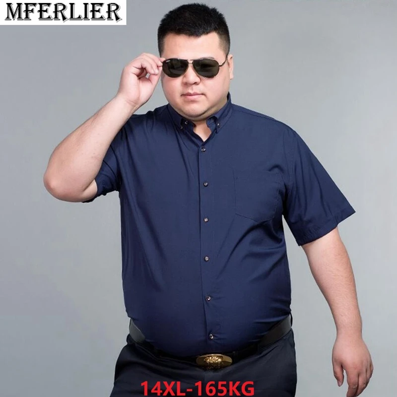 plus size 12XL 14XL 170kg summer men formal shirt short sleeve office shirt pockets business dress wedding