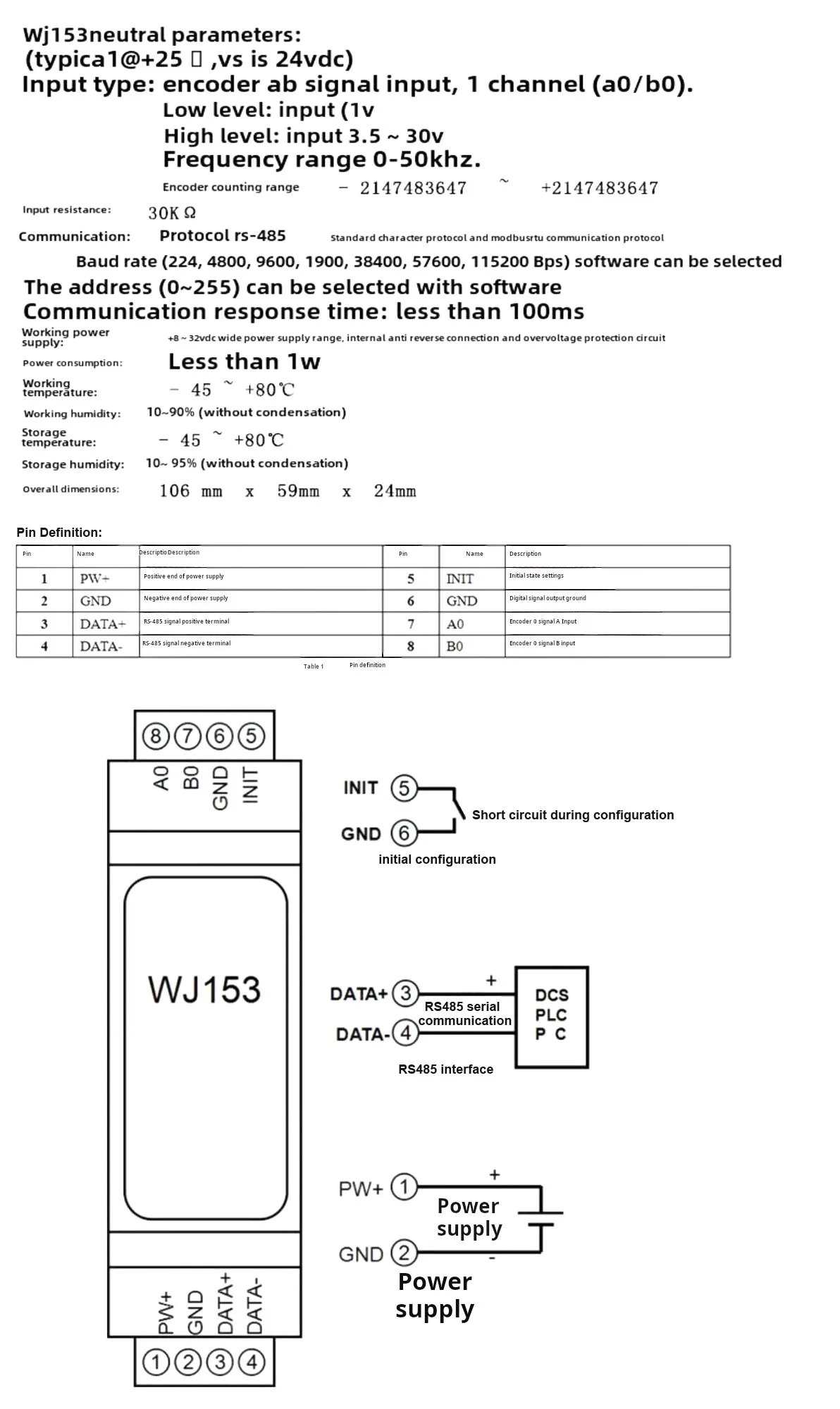 1 Channel Encoder 4 Times Harmonic Pulse Modbus RTU Module WJ153