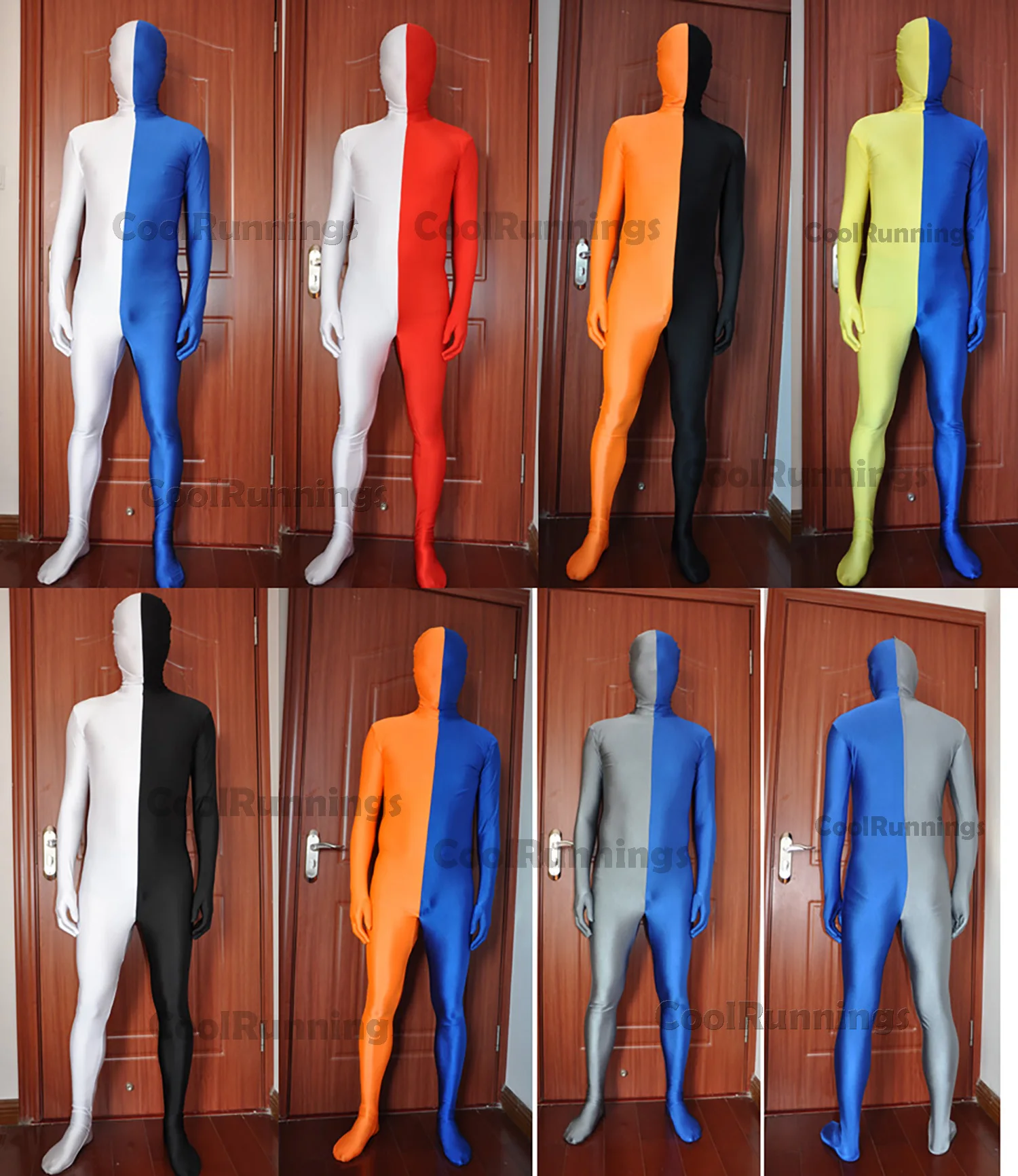 Adult Kid Halloween Split Full Body Spandex Bright 2nd Skin Zentai Costumes Catsuit Tight Jumpsuit