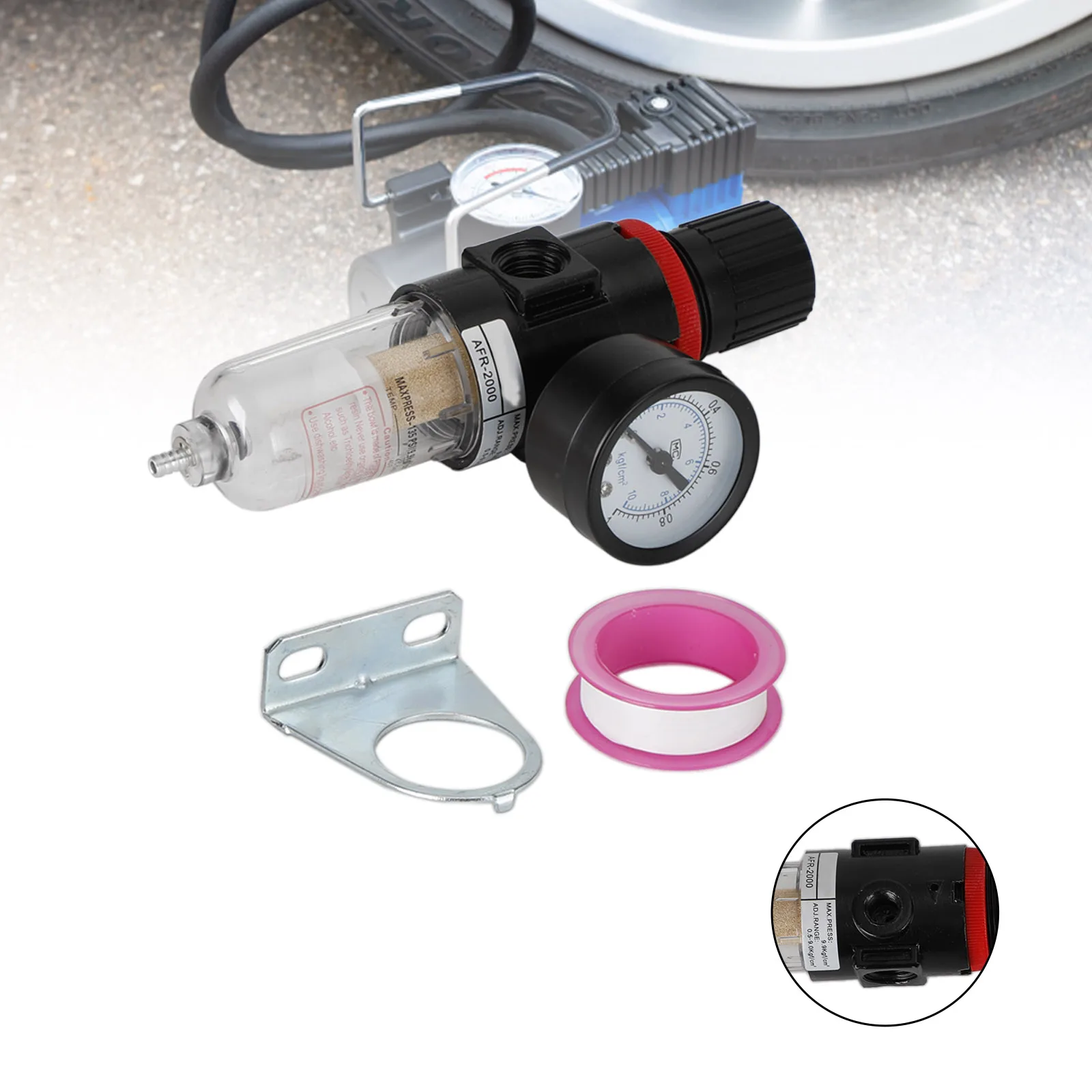 

Areyourshop AFR-2000 1/4" Air Compressor Filter Water Separator Trap Tools W Regulator Gauge