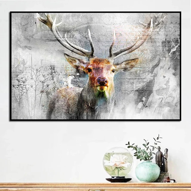 Cuadros Modernos Baratos Arte de animales Pinturas en lienzo Carteles e  impresiones de ciervos alces modernos Cuadro de pared para sala de estar