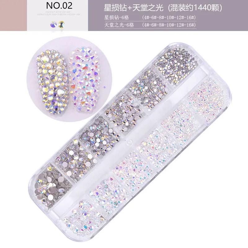 12 Grids/box Nail Art Rhinestone Mixed Crystal Rhinestone Diamond Gem  Acrylic Nail Diamond Flat Back Shiny 3D Nails Accessories - AliExpress