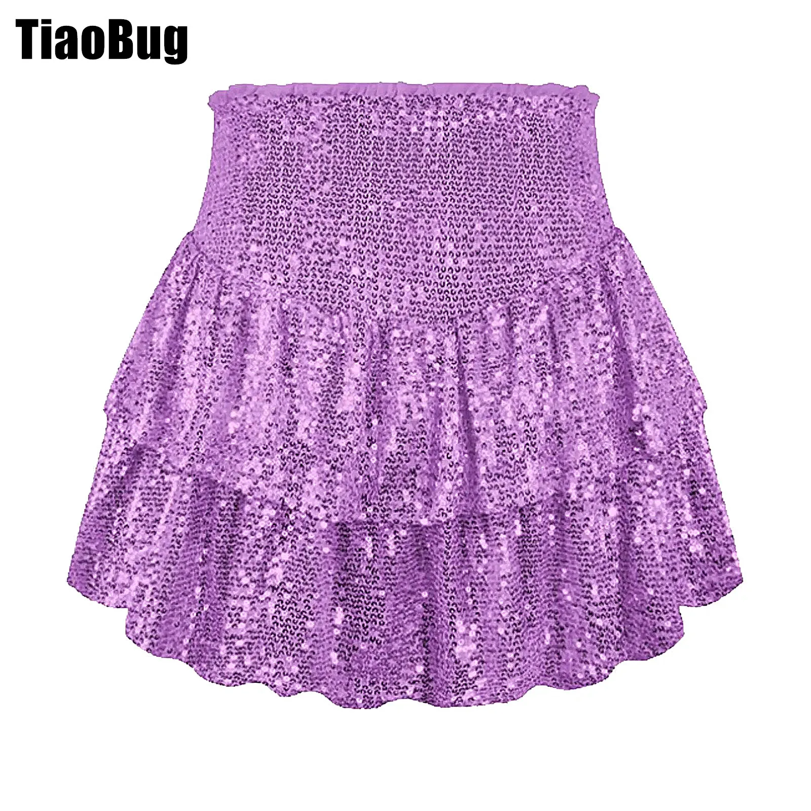 Womens Sparkly Sequins Tiered Ruffled Skirt Casual Solid Color High Waist Side Invisible Zipper Built-in Shorts A-Line Miniskirt french style sweet christmas jacquard lace tiered ruffle culottes skirt women s clothes a line high waisted short mini skirts