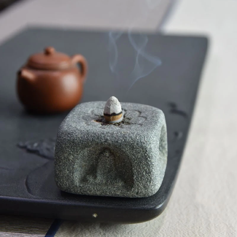 Natürlicher Granit-Teedeckelhalter, handgeschnitzt mit Zen-Blumenmuster, Teekannenablage, Tischdekoration, Heimdekor, Geschenk für Teeliebhaber – Detail 7