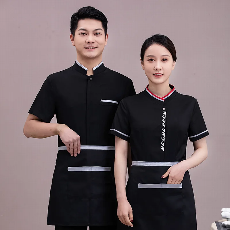 hotel waiter workwear women s three quarter sleeve summer short sleeve restaurant dining teahouse chinese hot pot restaurant clo Hotel Waiter Workwear plus Size Women's Hotel Catering Short Sleeve Hot Pot Restaurant Retro National Style Chinese Summer Cloth