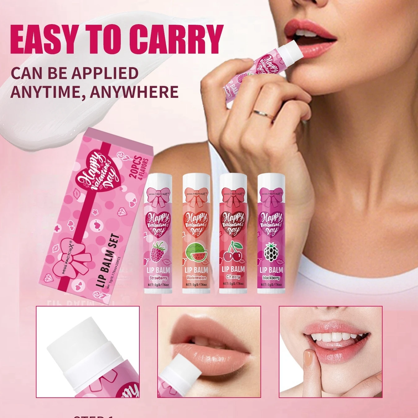 20PCS/Box Luxury Gift Set Lip Balm Set Hydrating and Glossy For Dry Lips Valentine's Day Gifts Women's 4
