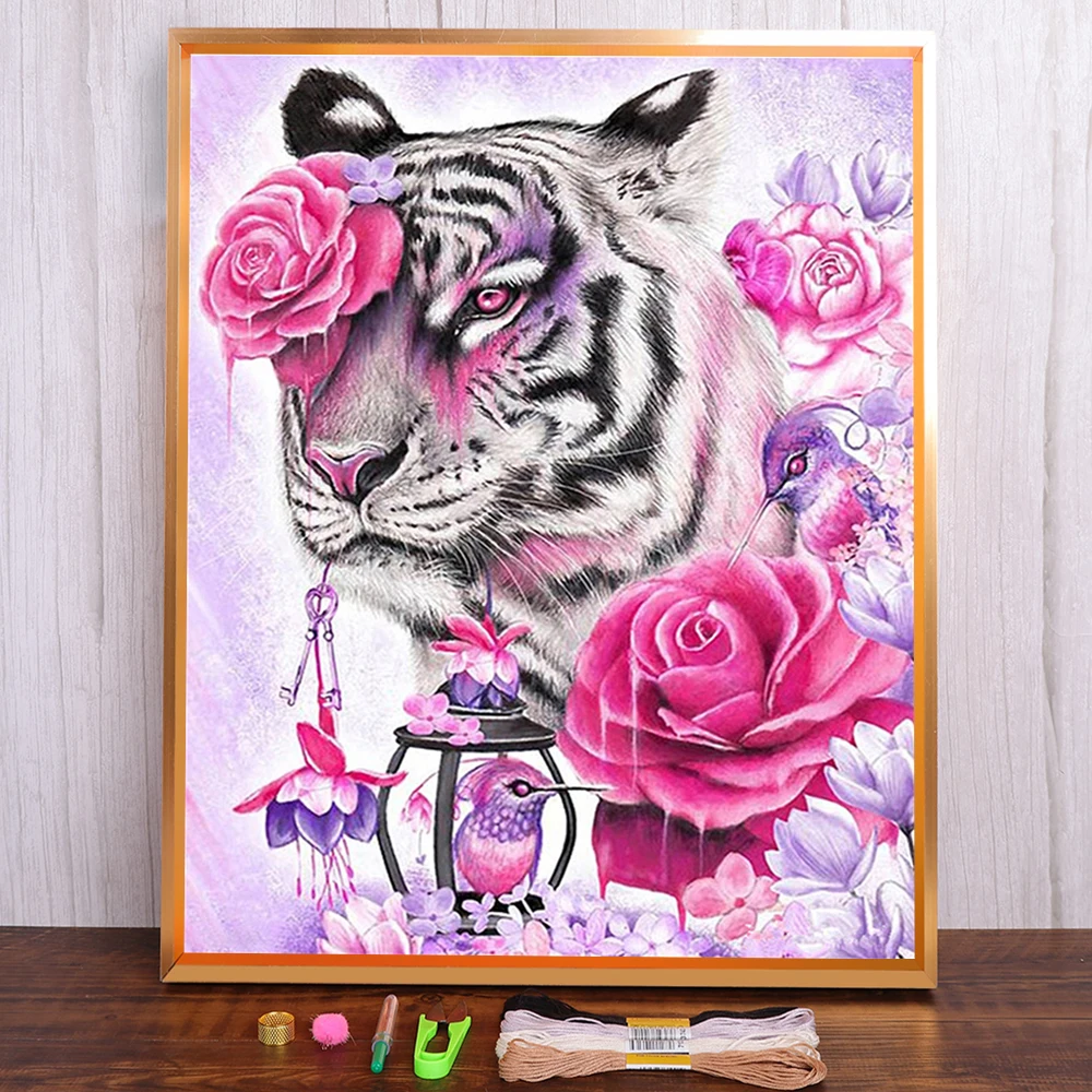Meian Tierhaus Tiger bedruckter Stoff Kreuzstich Komplettset Stickerei Handwerk Hobby Handarbeit Nähen Home Decor Mulina – Detail 16