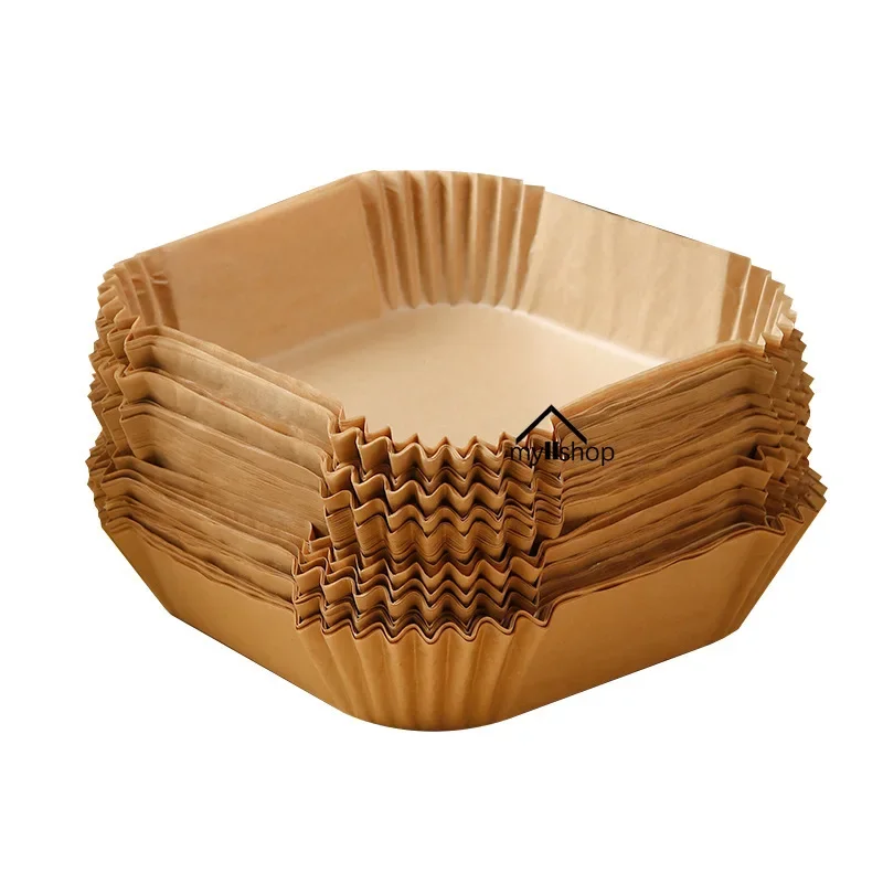50pcs Air Fryer Disposable Paper Liner Oven Pad Vegetable Air Fryer Dessert Plates Holders Baking Accessories Kitchen Tools