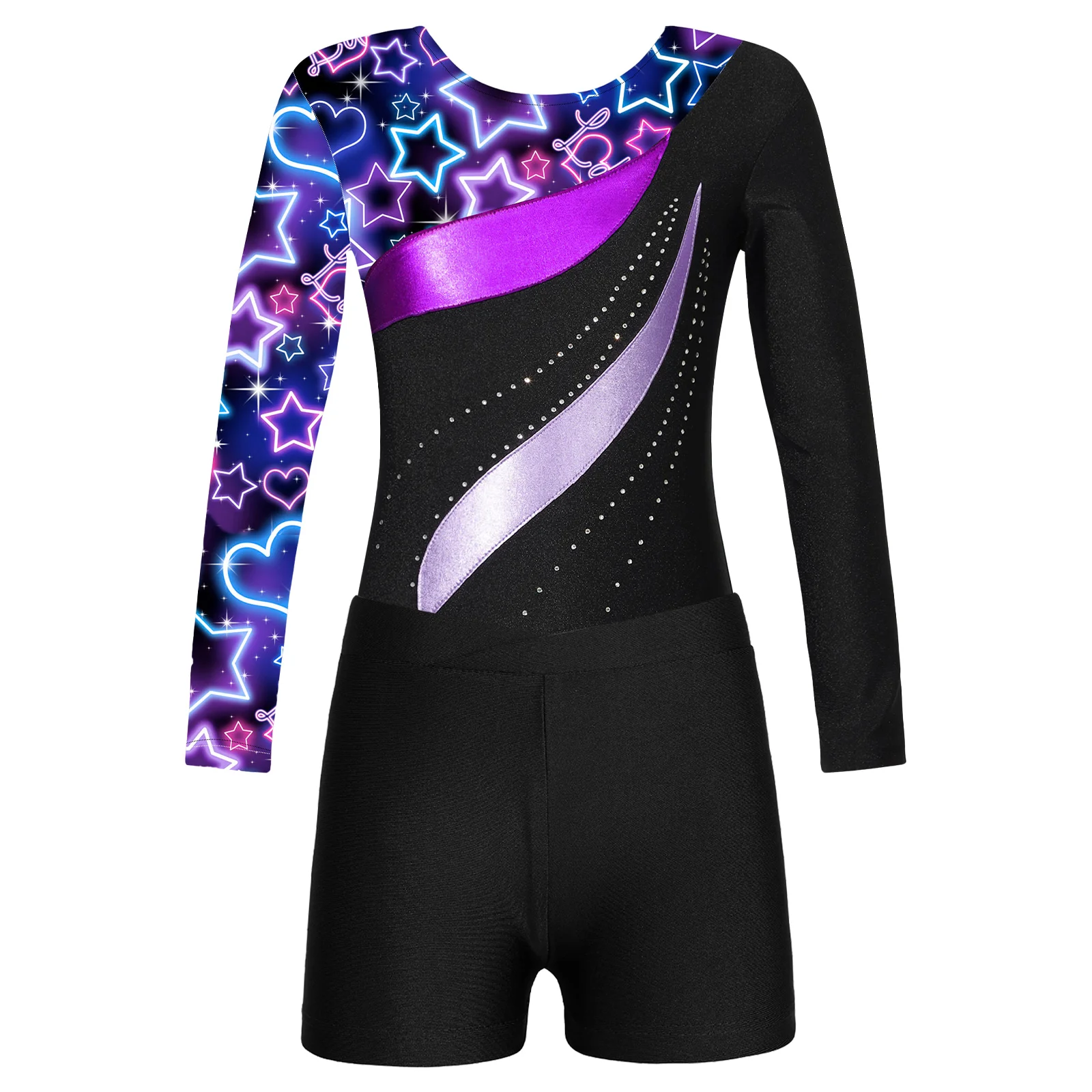 Kids Gymnastics Jumpsuit For Girls Long Sleeve Rhinestone Ballet Dance Leotards Dancewear Sets Teens Children's Skating Bodysuit