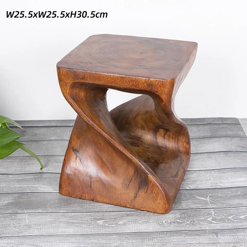 Wood Twist Stool Square Table Floor Stand For Living Room Furniture Accent Table Asian Oriental Stool Interior Decoration