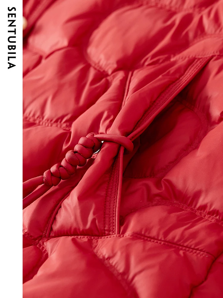 SENTUBILA Crop Down Jacket Woman 2023 Winter Stand Collar 90 White Duck Short Down Coats Warm Wavy Puffer Jackets Top W34Y49503