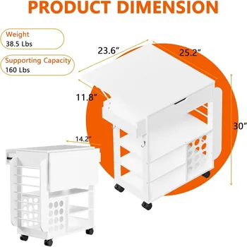 Organization and Storage Cart Compatible with Cricut Machine, Rolling Craft Organizer with Vinyl Roll Holder a 3