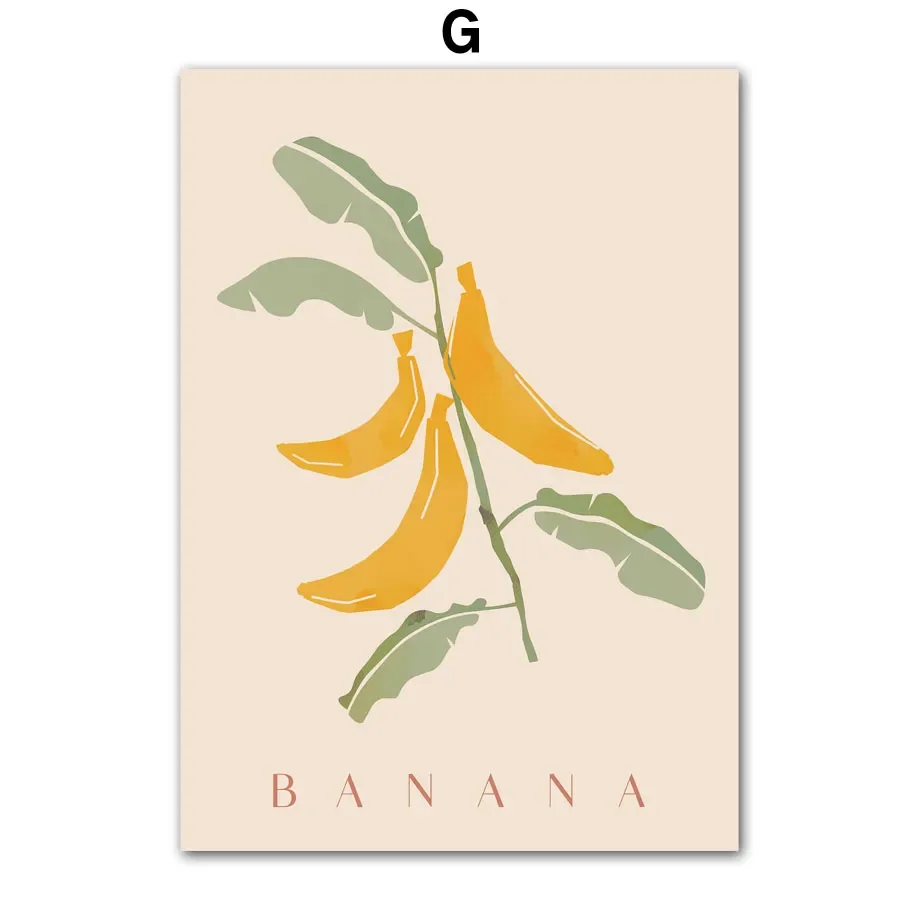 thumbnail image 1 of Pintura en lienzo de arte de pared con diseño de pomelo, frambuesa, cereza, plátano y limón, carteles nórdicos e impresiones, imágenes de pared para decoración del hogar y la cocina, 1 of 5