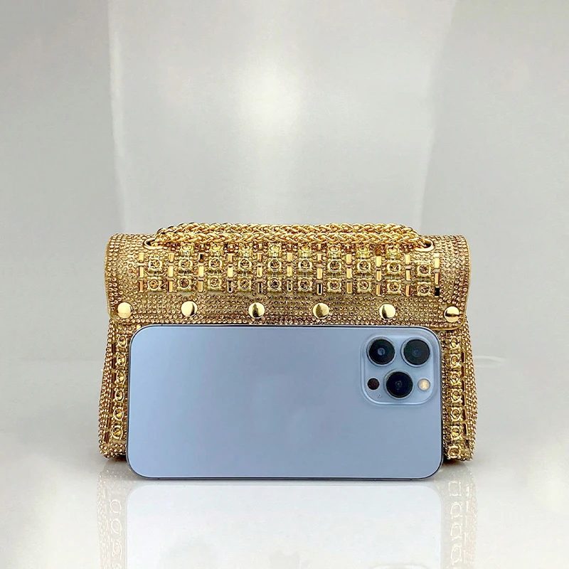 Luxury Gold Diamond Shoulder Bag for Women Party Messenger