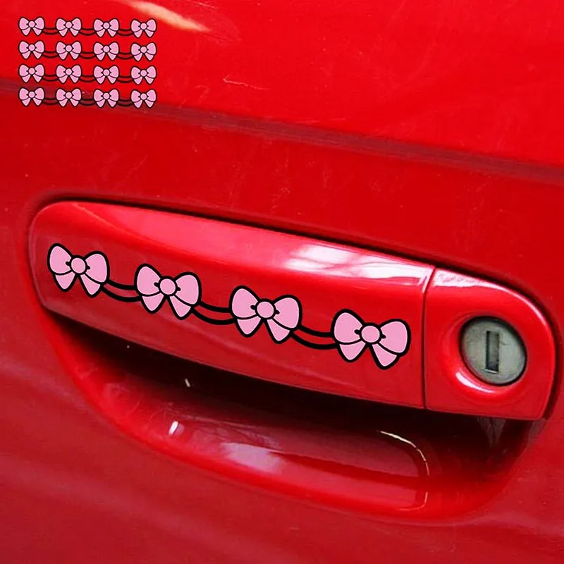 4PCS/Set Car Stickers Bowknot Cute Lovely Baby Pink Girl Cartoon Decoration For Doorknob Door Handles Auto Tuning Styling D2