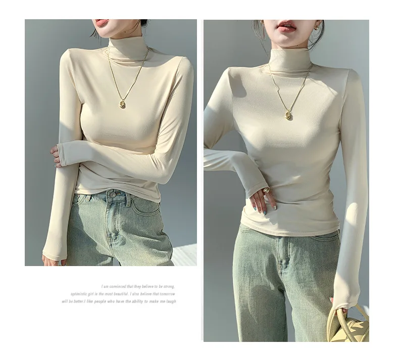 Women Fashion Korean Solid Long Sleeve Innerwear Bottming - Uniqwear