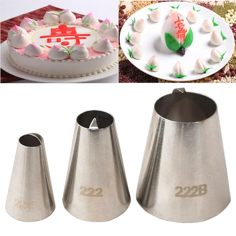 

3pcs Birthday Cake Peach Icing Piping Nozzle Set Stainless Steel Cupcake Sugarcraft Pastry Tips Baking Cake Decorating Tools