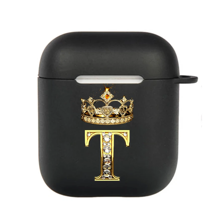 Diamond Crown Letter Hook Case - Black TPU Soft Earphone Cover