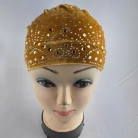Middle Eastern Muslim Women's Velvet Headscarf Hat Fashionable Rhinestone Hair Care Hat Arabic Pullover Care Hat 2