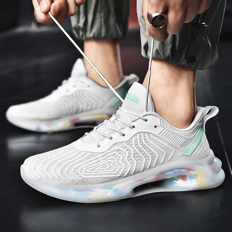 Summer Trendy Fluorescent Running Shoes Men Chunky Sneakers Outdoor Breathable Sports Shoes Mesh Walking Zapatillas Hom