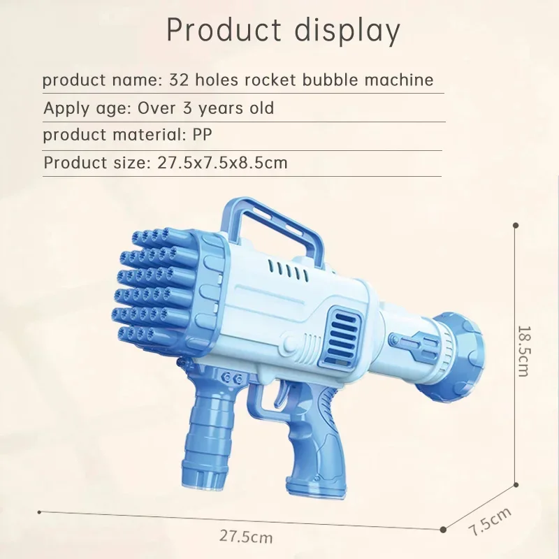 32 Holes Bubble Machine Gun Toys for Kids Rocket Soap Bubble Machine Guns Automatic Toys Children Gift( Not Include AA Battery) 6
