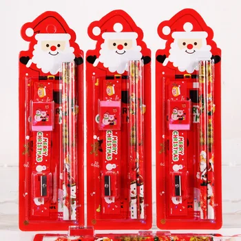 5pcs/set Cartoon Drawing Pencil Christmas Stationery Set Kids Writing Tools for Girls Christmas Gift Office School Art Supplies