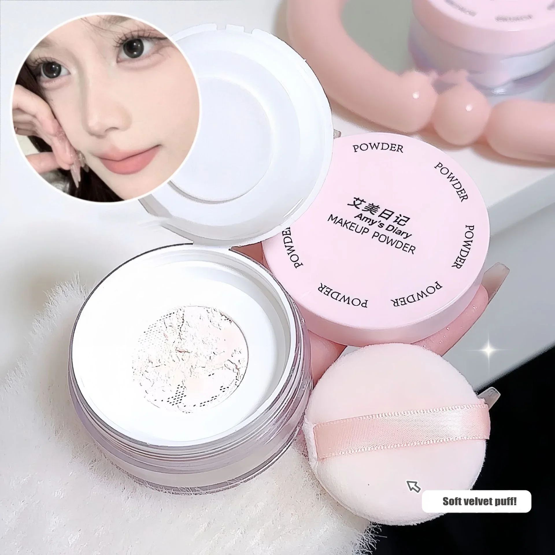 Air Setting Loose Face Powder Transparent White Long Lasting Matte Finish Makeup Oil Control Coverage With Puff