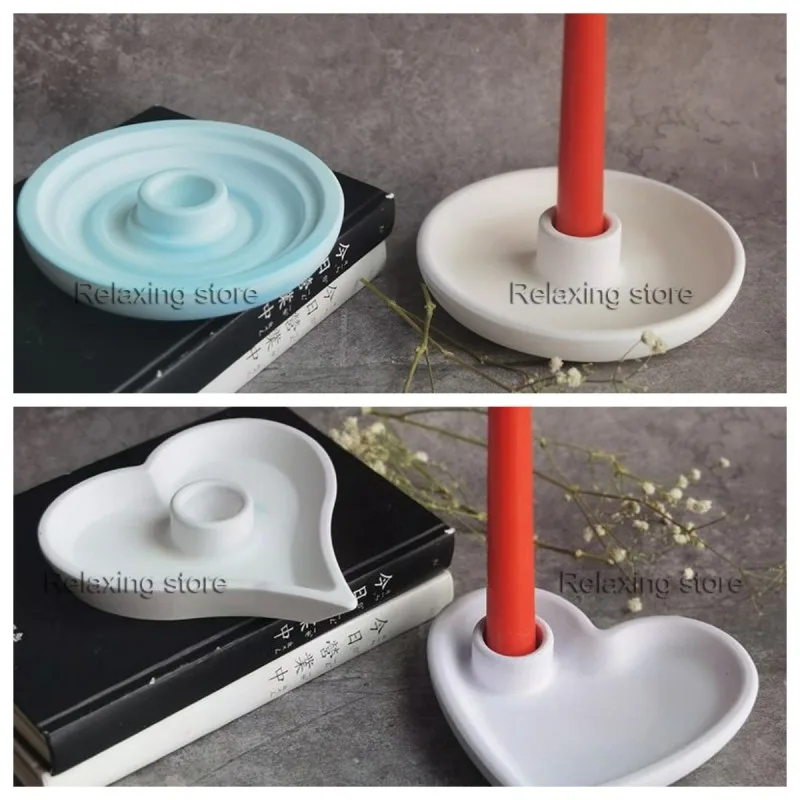 

Love Heart Concrete Candle Holder Container Silicone Mold Round Cement Candlestick Decor Storage Tray Epoxy Resin Molds