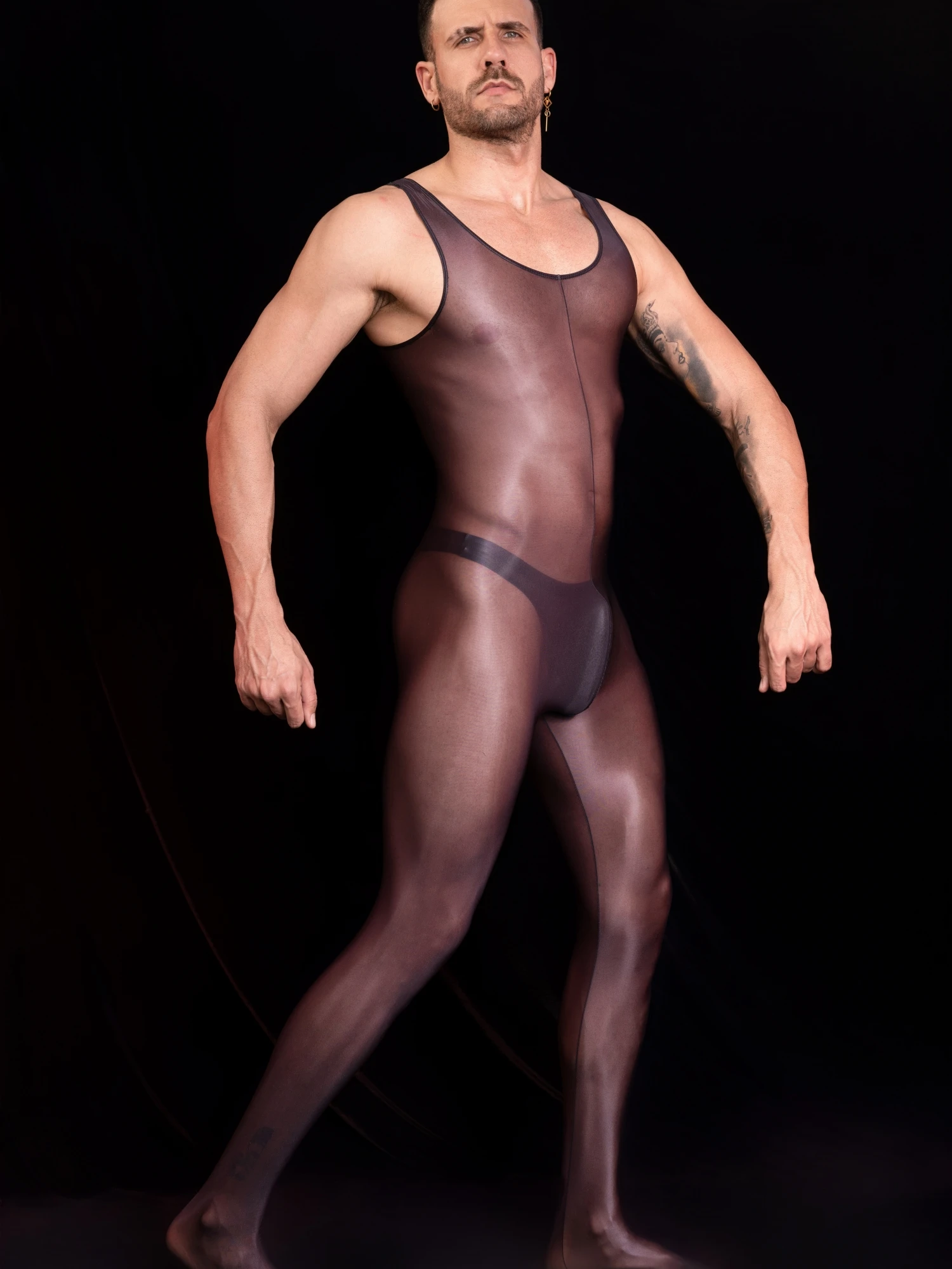 Men jumpsuits See Through Sleeveless Sleepwear Open Crotch