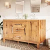 60" Double Bathroom Vanity with Sink, High Gloss Woodgrain Bathroom Storage Cabinet with 3 Hole Sink & & Drawers, Bath Vanity 1